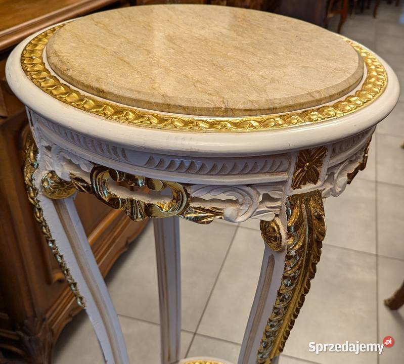 Piękny wysoki stolikkwietnik ecru złoconywys111 Dąbrowa Górnicza