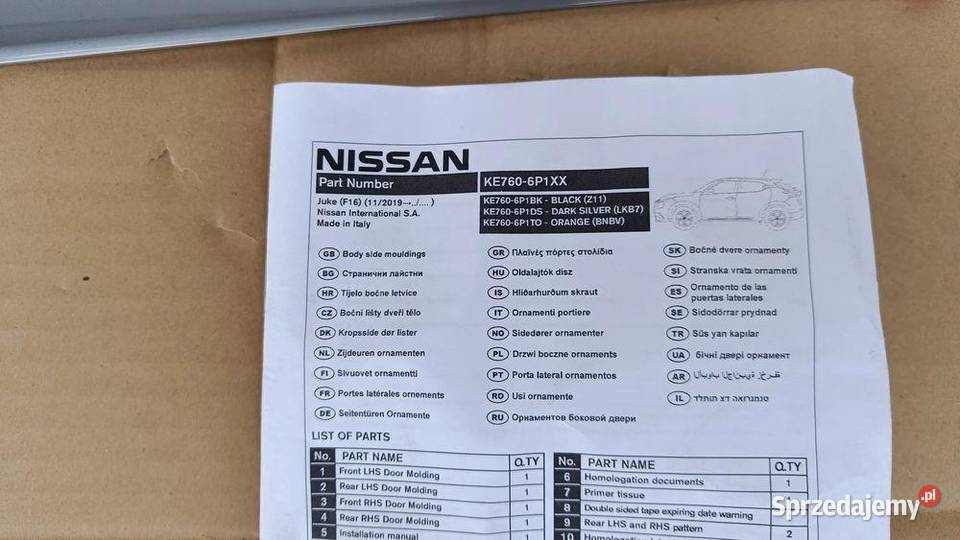 NISSAN JUKE F16 LISTWY NA DRZWI NOWE ORYG