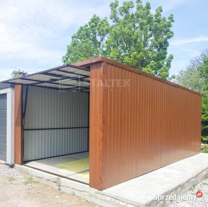 Garaż blaszany 3x5m 2x Brama drzwi złoty dąb Leszno