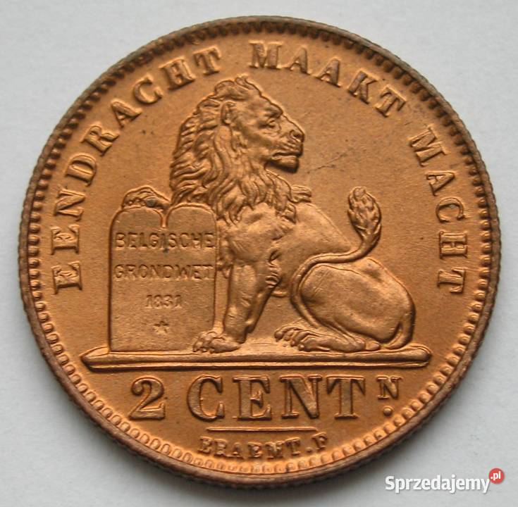 BELGIA 2 CENTIMES 1911 LWE STAN MENNICZY Łódź