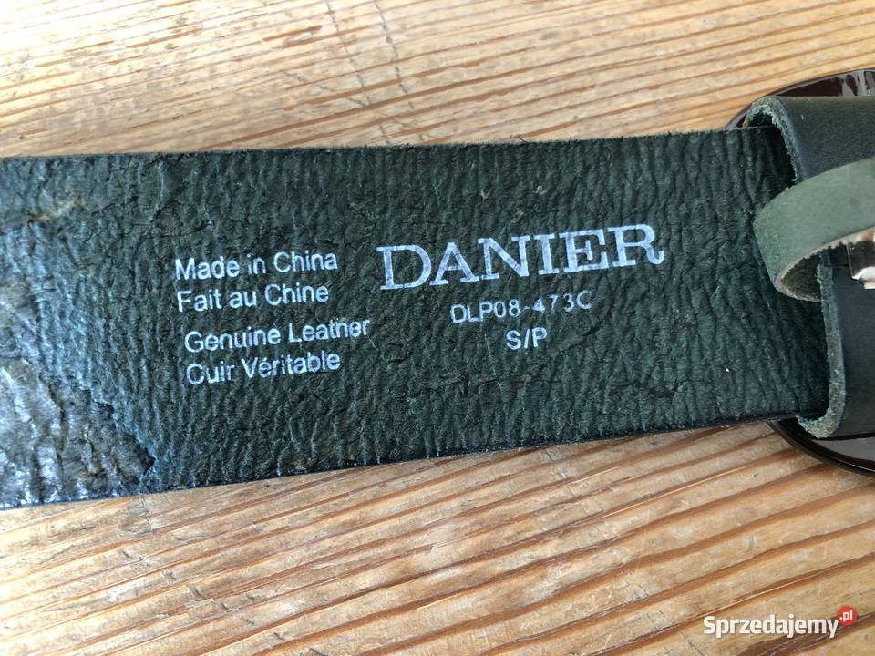 Pasek skórzany zielony ciemny z napami Danier Gdańsk