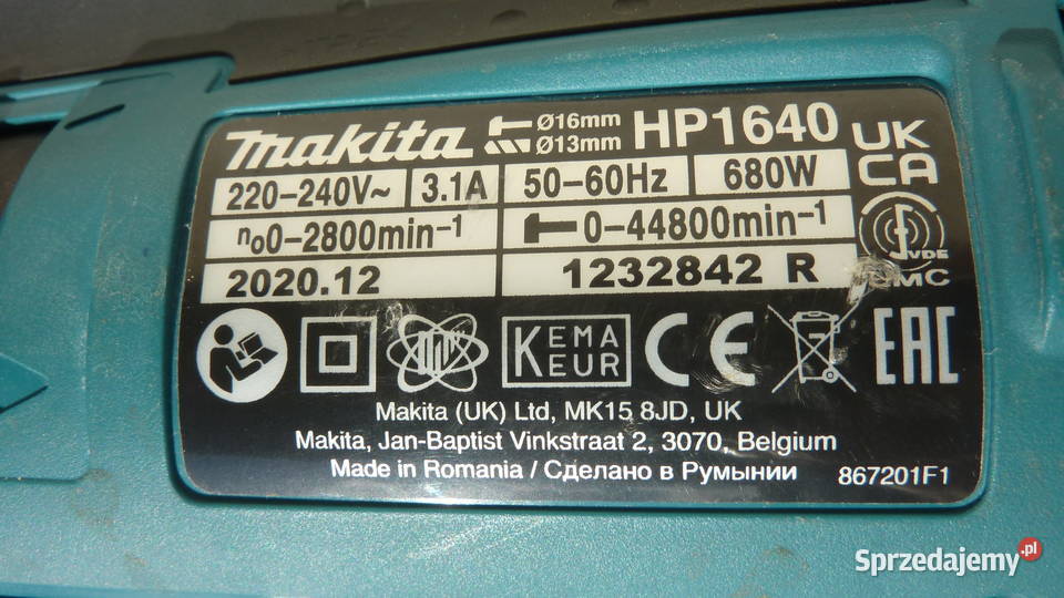 Wiertarka udarowa Makita HP1640 łódzkie Łódź
