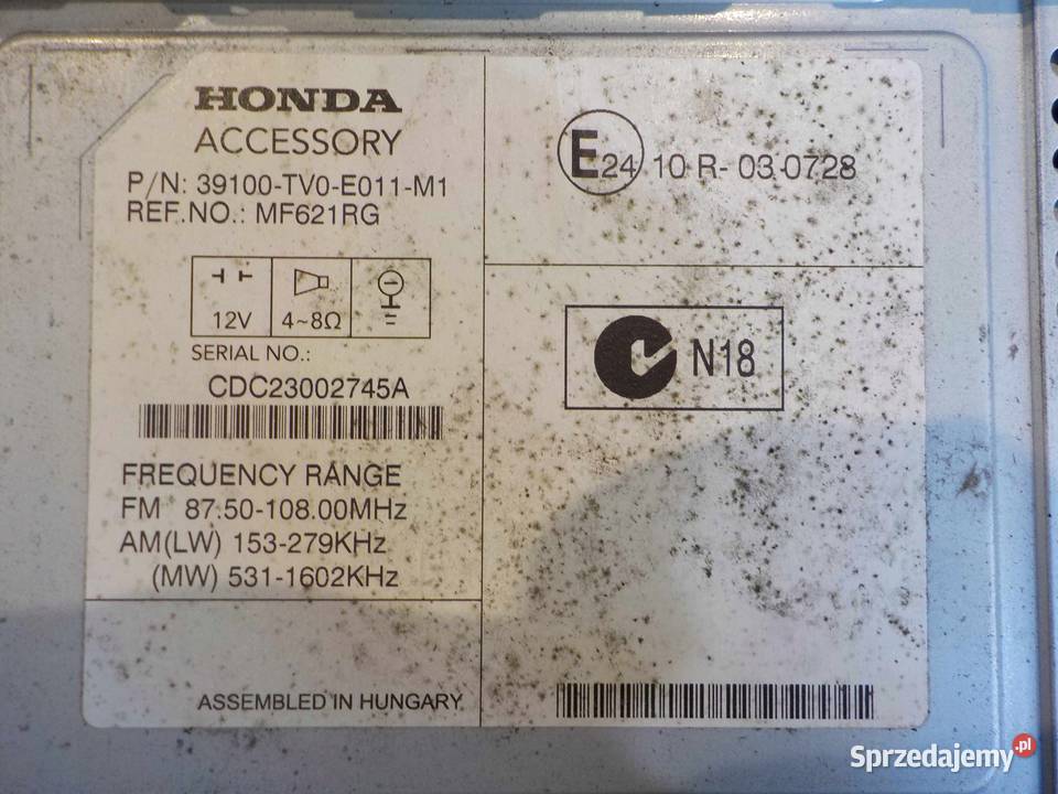 HONDA CIVIC IX 12r radio CD 39100TV0E011M1 mazowieckie Suków
