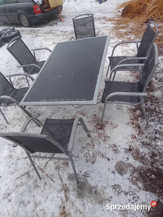 Stół meble ogrodowe 6 krzeseł parasol 5 m zestaw Czernikowo