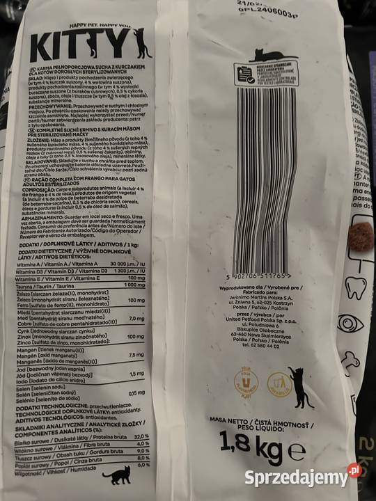 Karma sucha kotów sterylizacji z kurczakiem 18 Rytlów