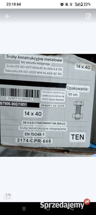 ŚRUBY SB 14x40 DO POŁĄCZEŃ NIESPRĘŻANYCH Ostrów Wielkopolski sprzedam