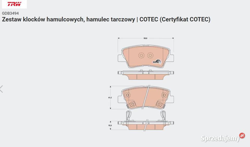 KLOCKI HAMULCOWE TYŁ disc brake COTEC GDB3494 Warszawa