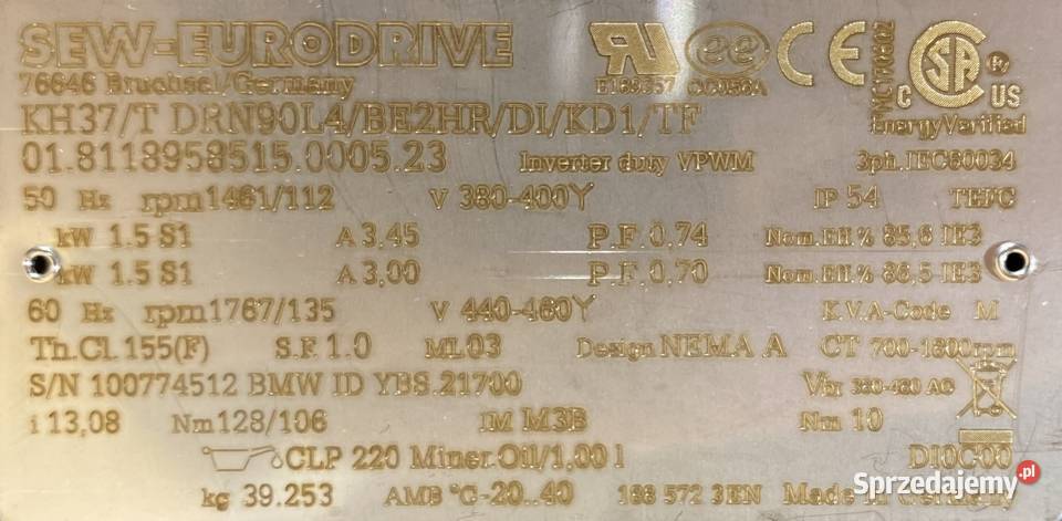 motoreduktor przekładnia 15kW 112obr HAMULEC SEW Pigża