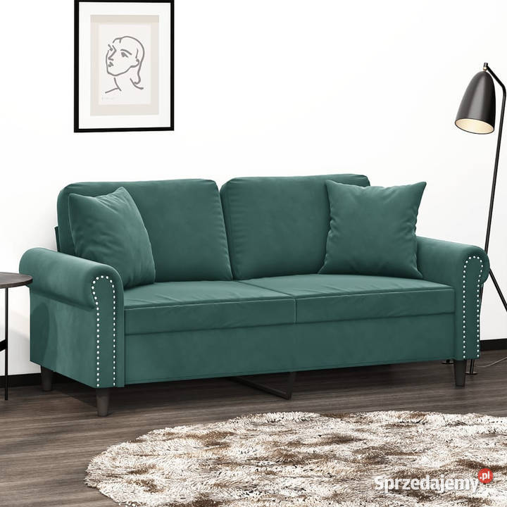 2osobowa sofa z poduszkami ciemnozielona 140 Warszawa