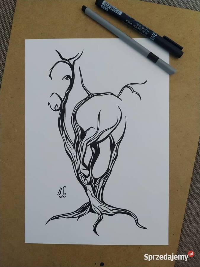 Rysunek drzewny koń cienkopis blok tech A4 250 Warszawa