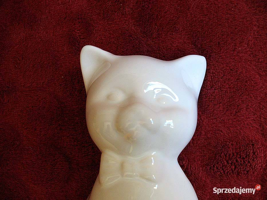 Kot biały kotek z kokardką porcelana Figurka 15 Wyposażenie wnętrz Siedlce