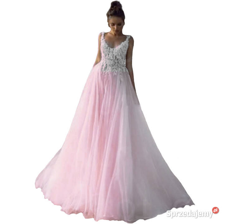 Suknia ślubna liniaA różowa cywilny druhna 44 48 dolnośląskie Jelenia Góra