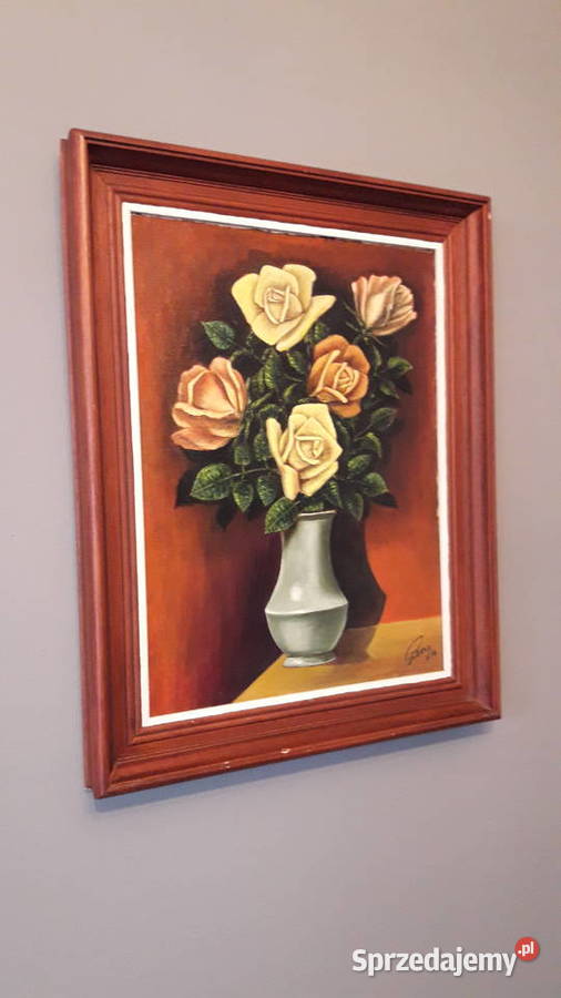 Obraz olejny belgijskiego malarza G Lecry Kwiaty Piła