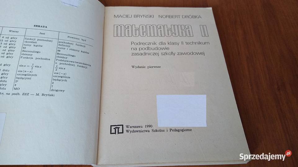 Matematyka II 2 podręcznik technikum ZSZ Bryński szkoła ponadgimnazjalna Gdańsk