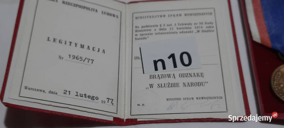 brązowy medal W służbie narodu legitymacja n10 Warszawa