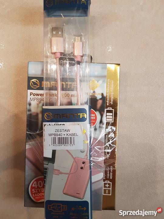 Powerbank MANTA MPB940 Carbon 4000 mAh Kabel