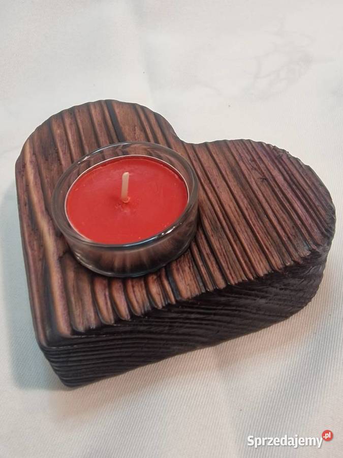 Świecznik drewniany serce mahoniowy na tealight Sępopol