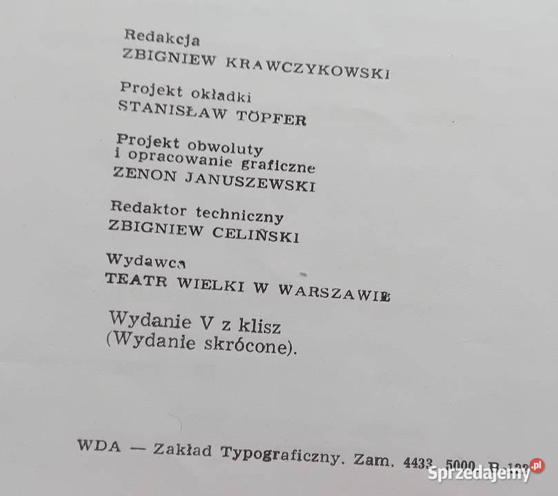Program opery Straszny Dwór Momiuszki ulotka Koźminek sprzedam
