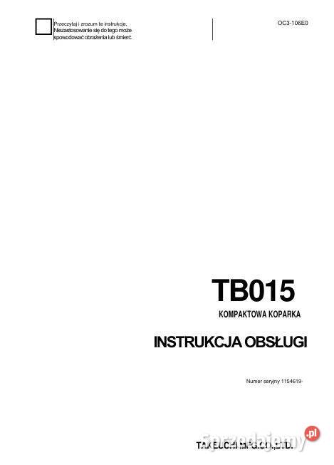 Takeuchi TB015 koparka instrukcja obsługi Kielce