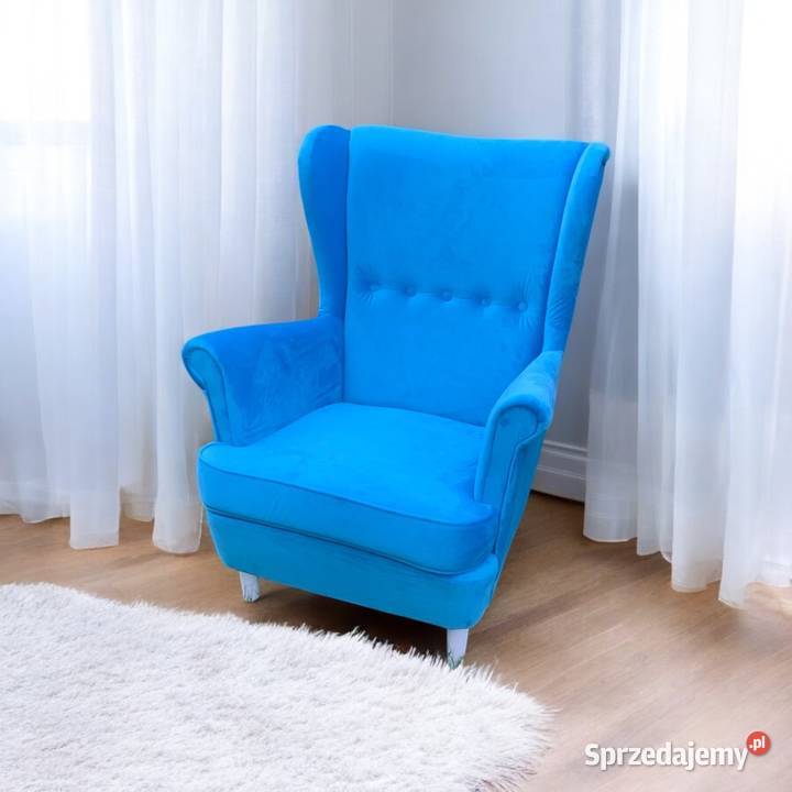 Fotel Uszak W Stylu Skandynawskim Niebieski Tarchały Małe