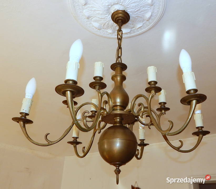 Duży mosiężny żyrandol flamandzki 12 punktowy Elbląg