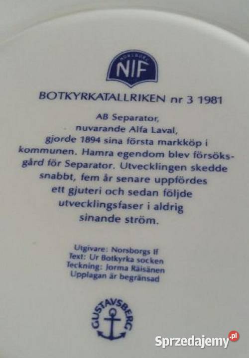 Talerz KolekcjonerskiGUSTAVSBERG Szwecja 1981 pomorskie Gdańsk