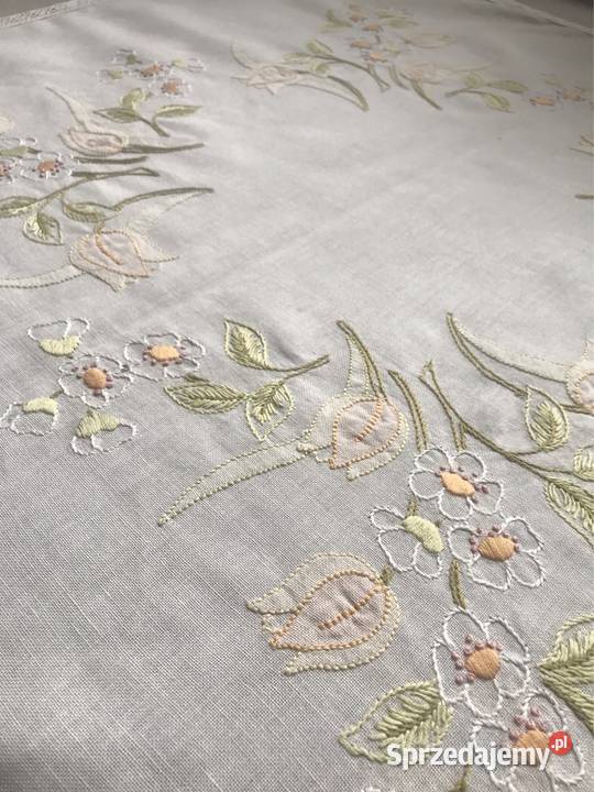 Obrus serweta retro ręcznie haftowany pastelowe Warszawa