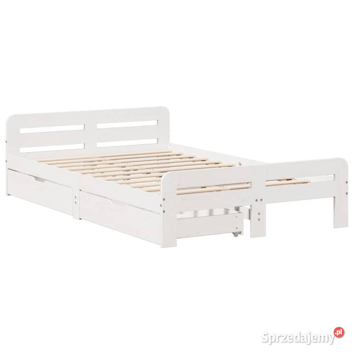 Rama łóżka bez materaca biała lite drewno 124cm