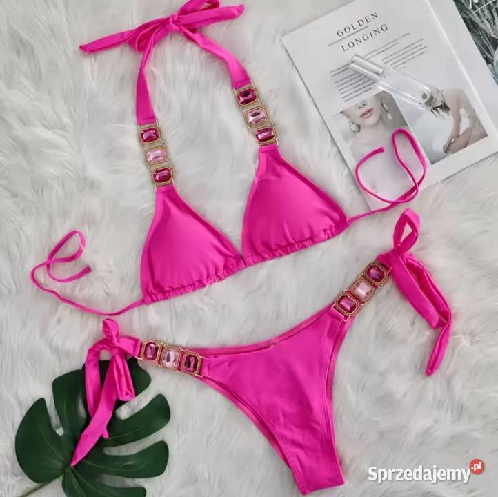 Bikini strój kąpielowy neon róż cyrkonie Kłodzko