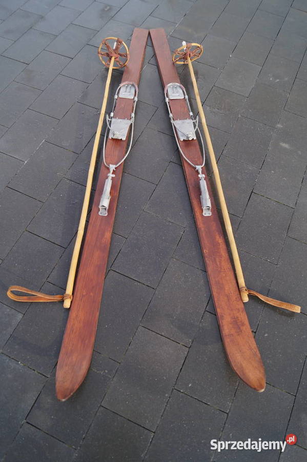 Stare narty bukowe hikorowe 163 kijki