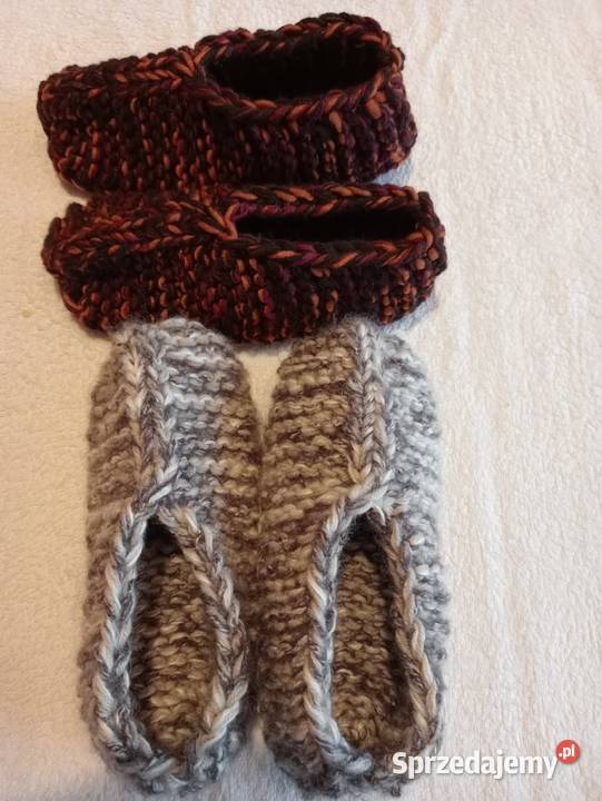 2 pary grubych kapci z włóczki wełniaczki papcie Pozostałe Moda i Styl sprzedam