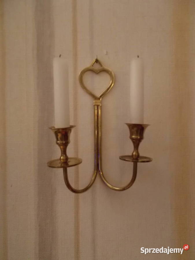 Stary Mosiężny Świecznik Wiszący z Sercem