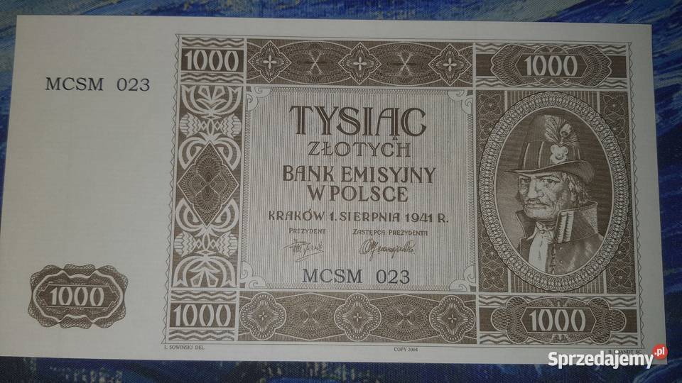 RZADKOŚĆ 1000 złotych 1941 NISKI NUMER MCSM 023 Warszawa