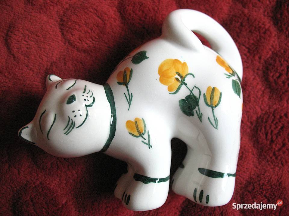 KOT w kwiaty malowany 10 x 11 x 5 Figurka z Siedlce sprzedam