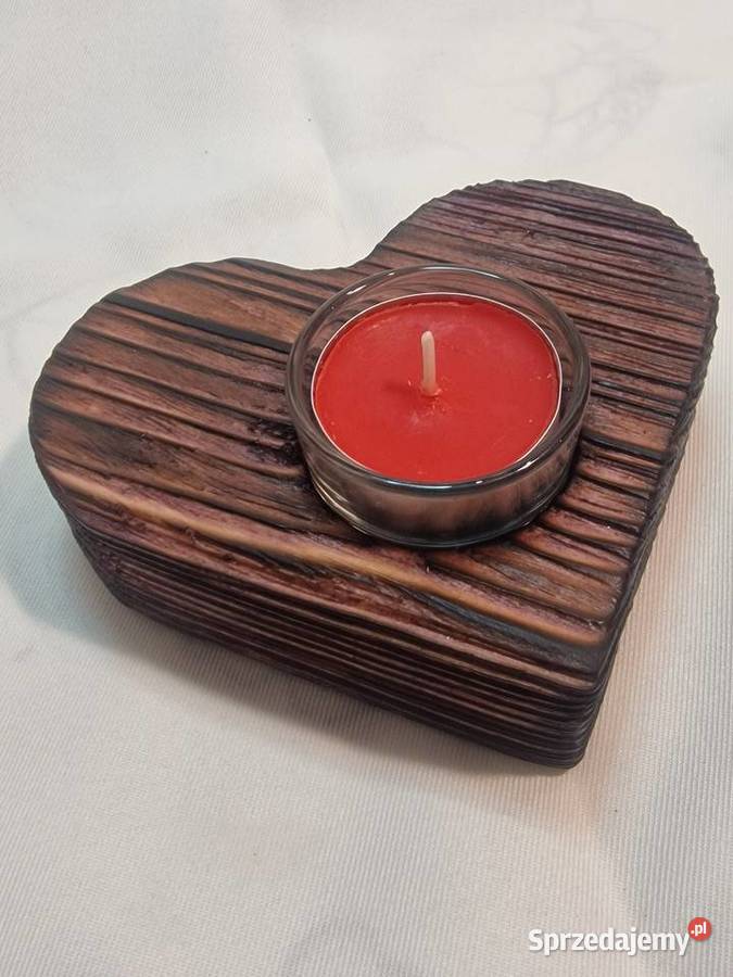 Świecznik drewniany serce mahoniowy na tealight warmińsko-mazurskie Sępopol