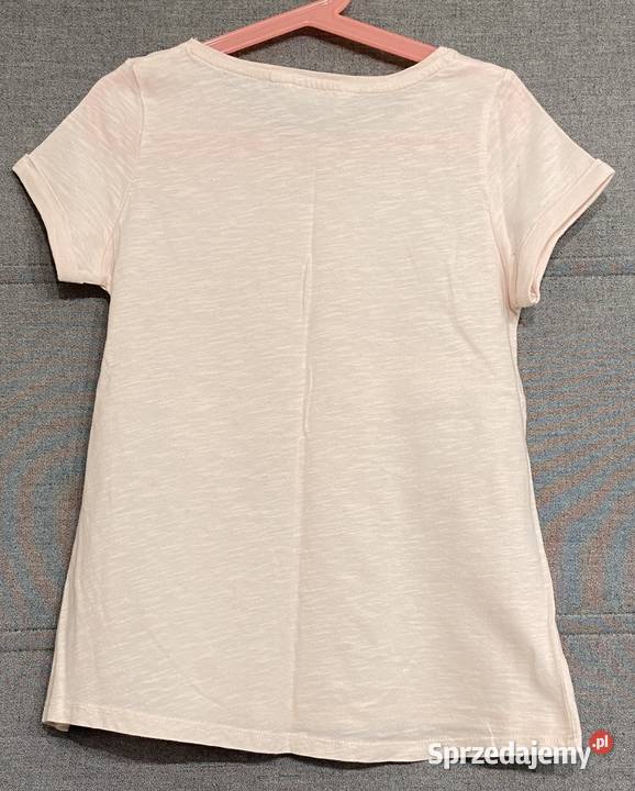Dziewczęcy różowy Tshirt z cekinami firmy HM Żyrardów