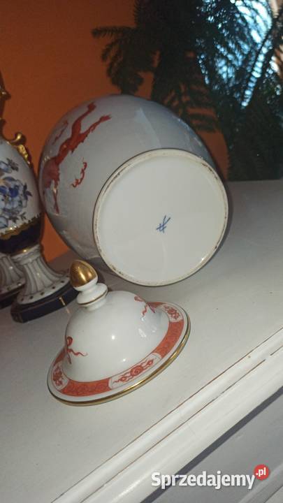 Wazon Amfora Urna Meissen Czerwony Smok Red Porcelana i szkło Gdańsk
