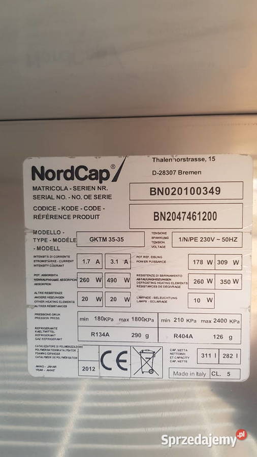 Szafa chłodniczomroźnicza NordCap Słupia Kapitulna
