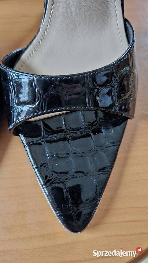 Sexy klapki na szpilce 37 czarne lakierowane czarny