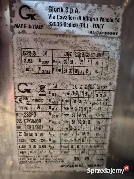 Makaroniarka Gazowa GIORIK 35ltr 80x90x90