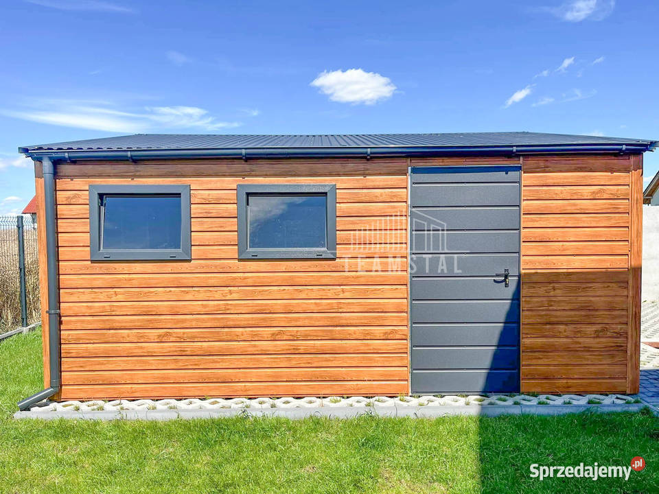 Garaż blaszany 5x5m Brama uchylna drzwi 2x okno Sprzedaż Szczecin