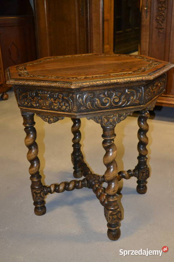 stół stolik neorenesansowy lity dąb Będzin sprzedam