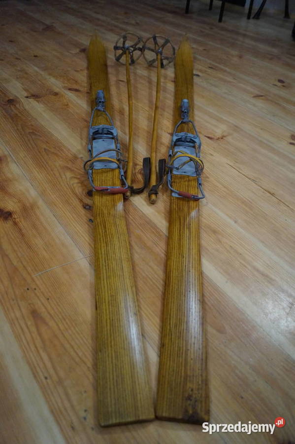 Stare narty jesionowe 185 z kijkami podkarpackie Pruchnik