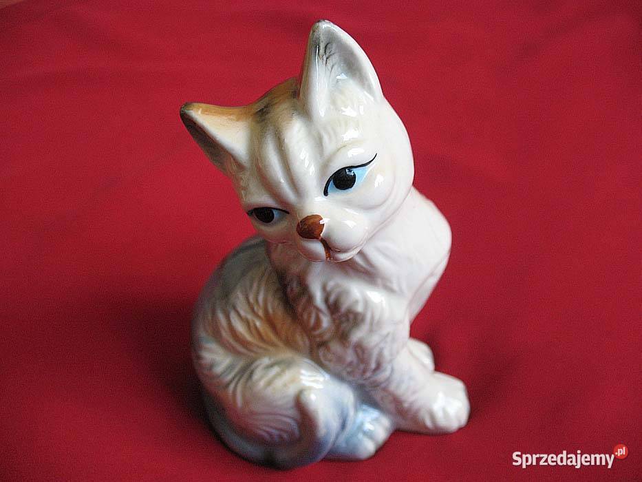 Kot kotek siedzi figurka stara porcelana 13 x 9 wielokolorowy Siedlce