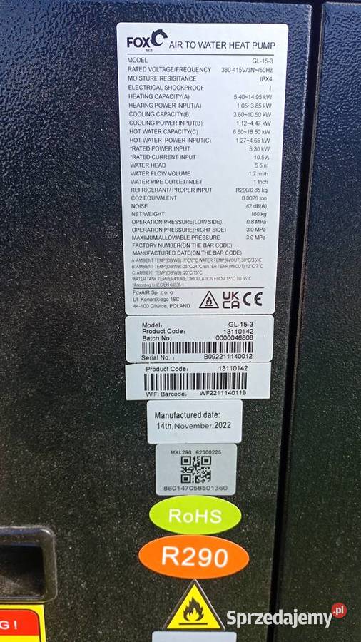 Pompa ciepła Foxair 153 kW Kock sprzedam