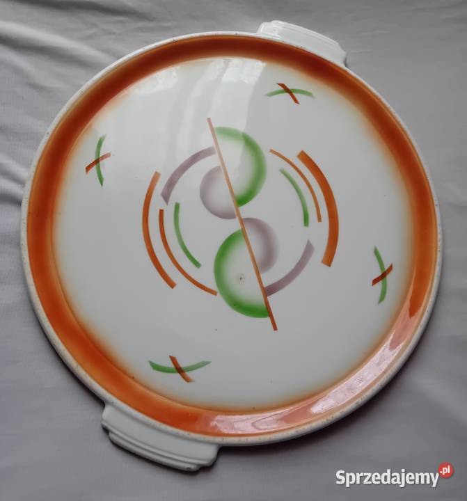Fajansowa patera tortownica art deco Spritzdekor Koźminek