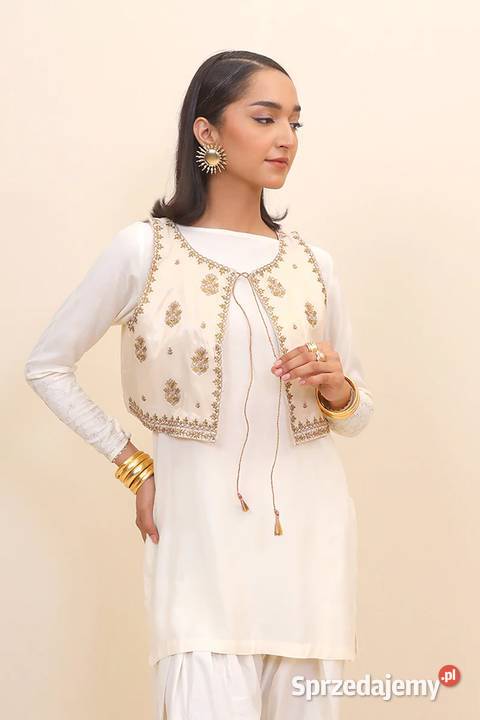 Biała kermowa kamizelka XL 44 złoty haft boho Szczecin