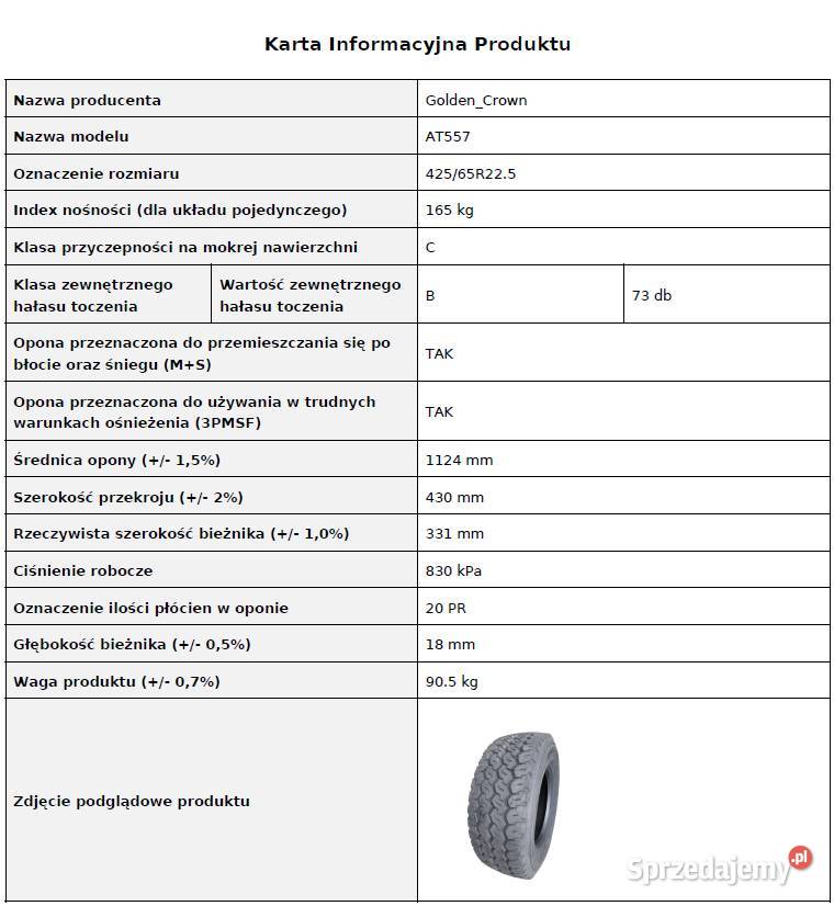 42565 R225 GOLDEN CROWN AT557 Nowa opona na Zarębki
