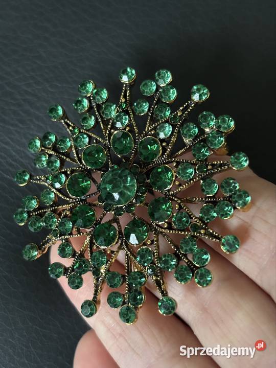 Broszka gwiazda kwiat zielona kryształki ozdoba Kraków