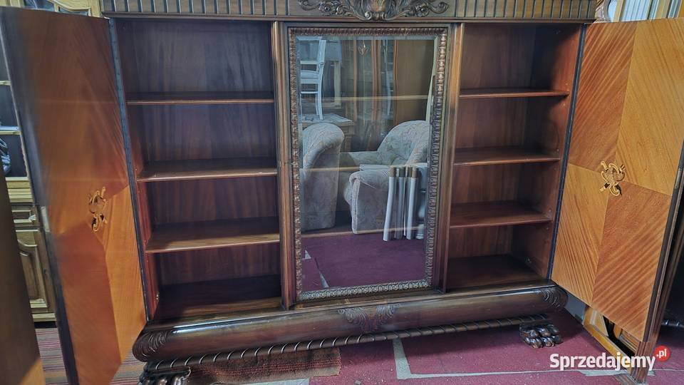 Biblioteka orzechowa kredens na lwich łapach Sypniewo